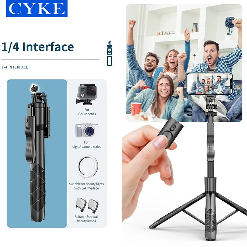 CYKE 1.55m Floor Tripod Selfie Stick 360 Rotating Bluetooth Hand Held Selfie Stick Tripod Live Video Long Wireless Foldable L16