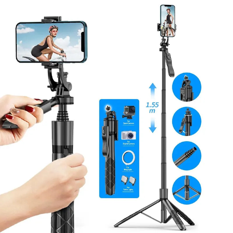 CYKE 1.55m Floor Tripod Selfie Stick 360 Rotating Bluetooth Hand Held Selfie Stick Tripod Live Video Long Wireless Foldable L16
