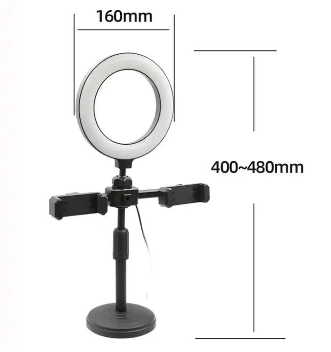 6 inch Mini Ring Light with Clip Clamp Mount Dual Mobile Phone Live Broadcast Stand Desktop Phone Holder