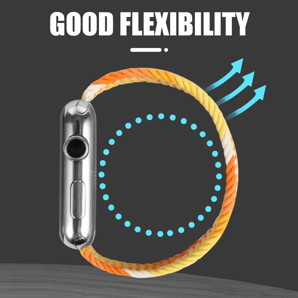 Adjustable Braided Elastic Loop Elastic Nylon Sport Wristband for Apple Watch 7 6 5 Braided Watch Band Strap