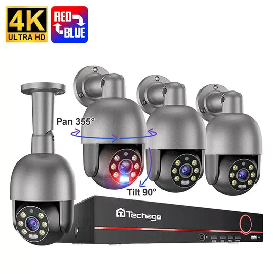 Home Security System With Ptz Dome Camera 8Mp Cctv Set 4 Camera System 4K Ptz Security Camera Kit