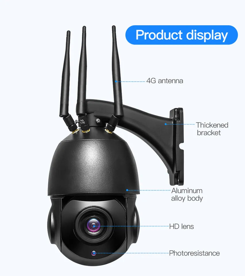 4G SIM Card 5MP HD 30X Optical Zoom PTZ Home Security Surveillance Outdoor Motion Detection Camera